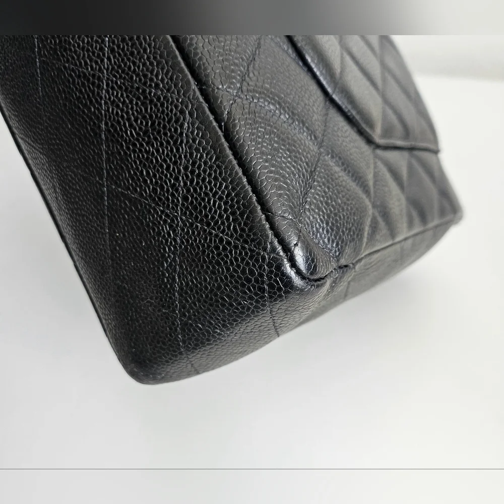Chanel Black Quilted Caviar Leather Classic Jumbo Single Flap Bag